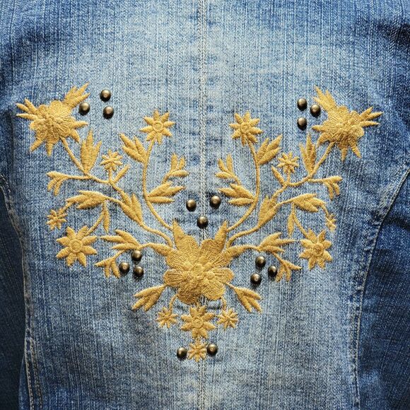 Faded Glory Stretch Denim Jean Jacket Embroidered Design - Size Missy 12 - Picture 5 of 9